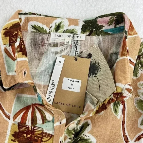 Label Of Love Womens sz M Romper Peach Tropical Print Jumpsuit Playset Vacation - Picture 6 of 11